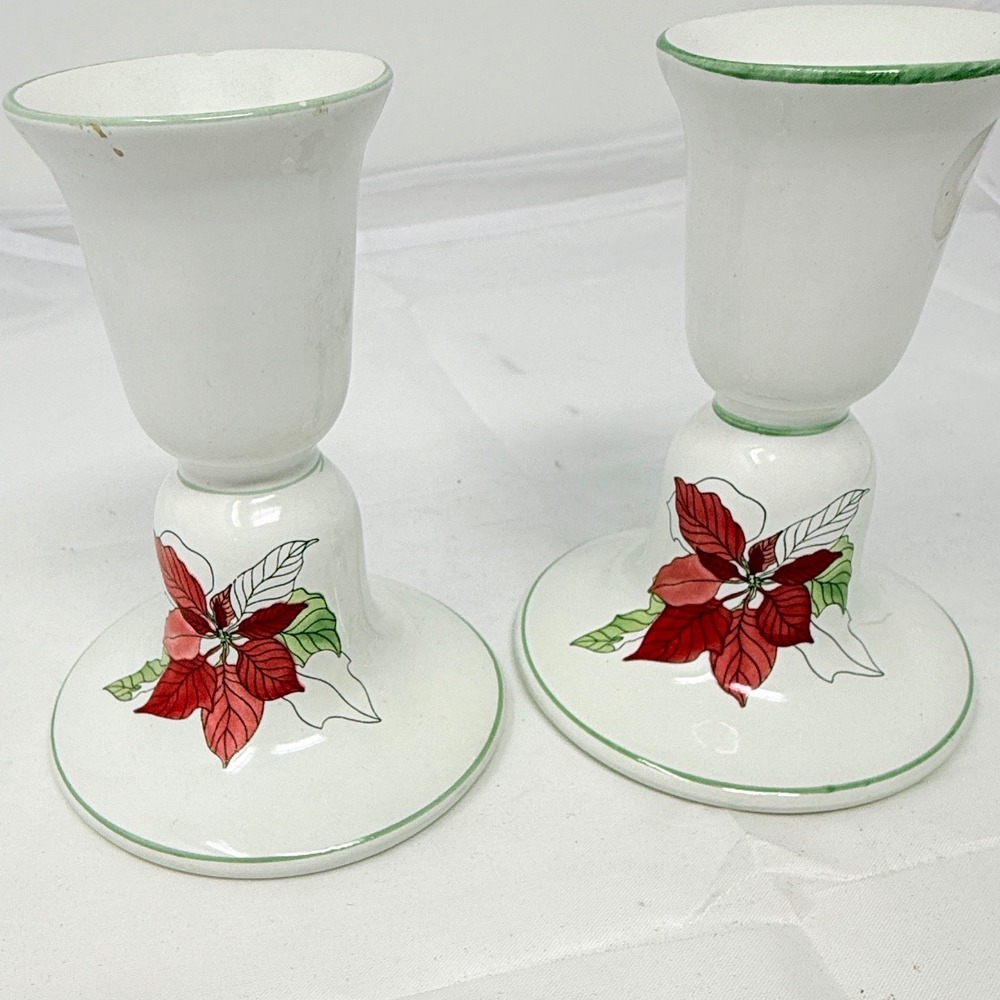 Pair Block‎ Bernarda Portugal Poinsettia Candle Holders Mary Lou Goertzen 1982